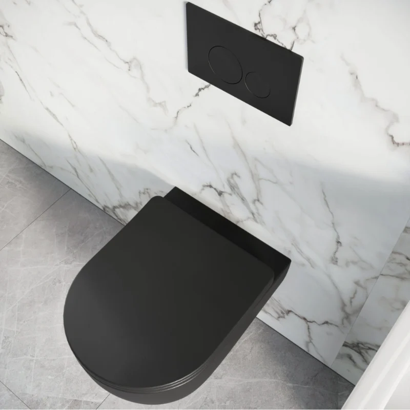 Wall Hung Black Toilet, Frame & Button Pack image 3