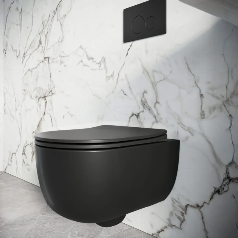 Wall Hung Black Toilet, Frame & Button Pack image 4