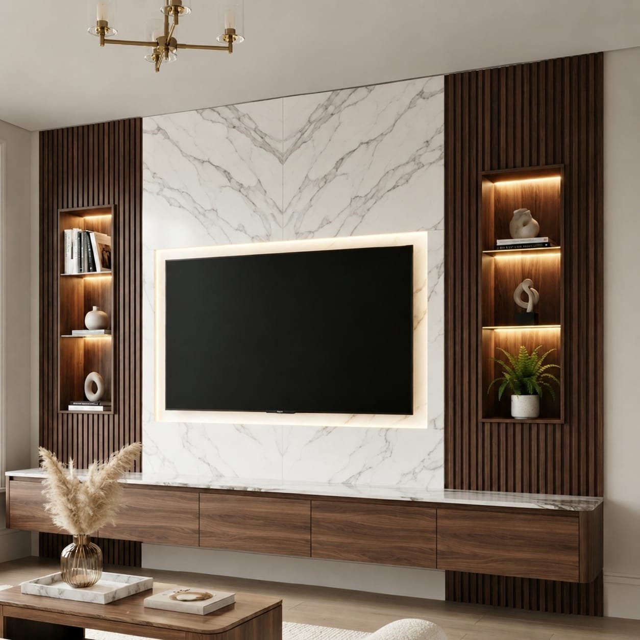Modern Luxury Fluted Wood TV Media Wall Unit image 2