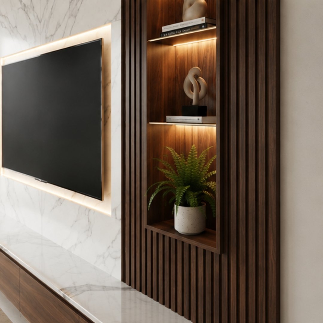 Modern Luxury Fluted Wood TV Media Wall Unit image 3