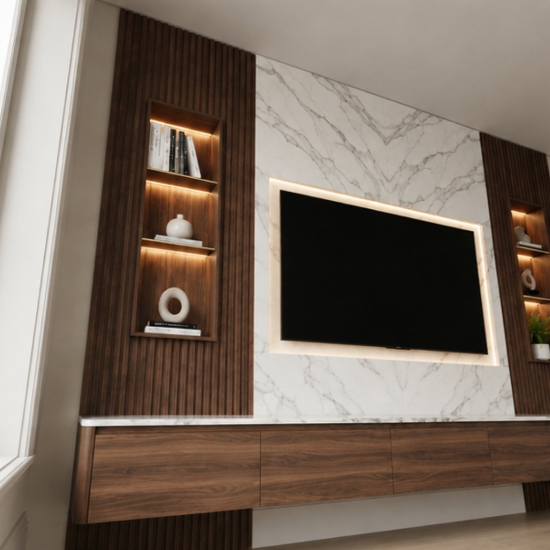 Modern Luxury Fluted Wood TV Media Wall Unit image 4