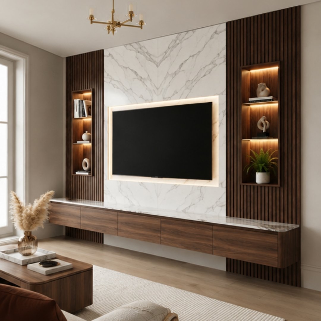 Modern Luxury Fluted Wood TV Media Wall Unit image 5