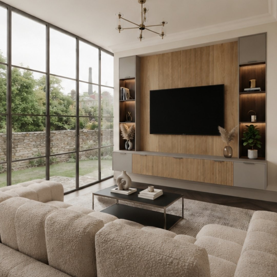 Fluted Wood TV Media Wall image 2
