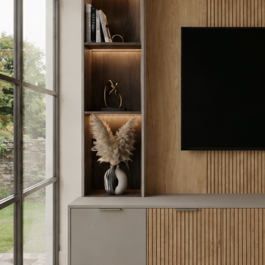 Fluted Wood TV Media Wall image 3
