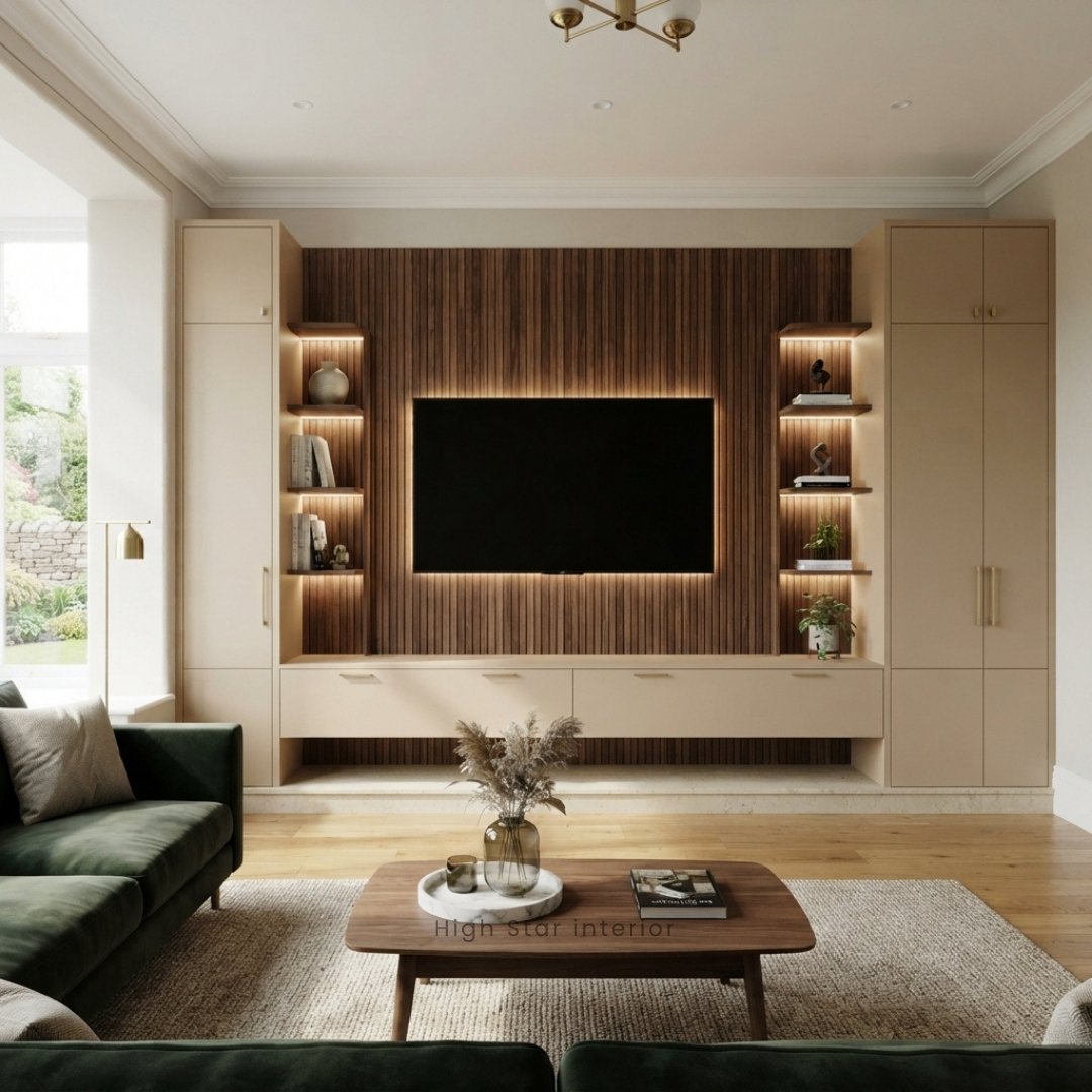 Luxury Fluted Wood TV Wall Unit image 2
