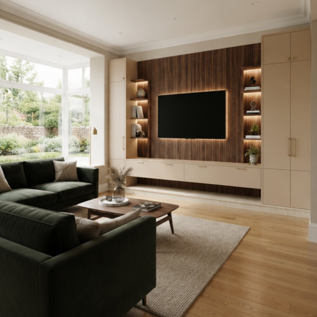 Luxury Fluted Wood TV Wall Unit image 3