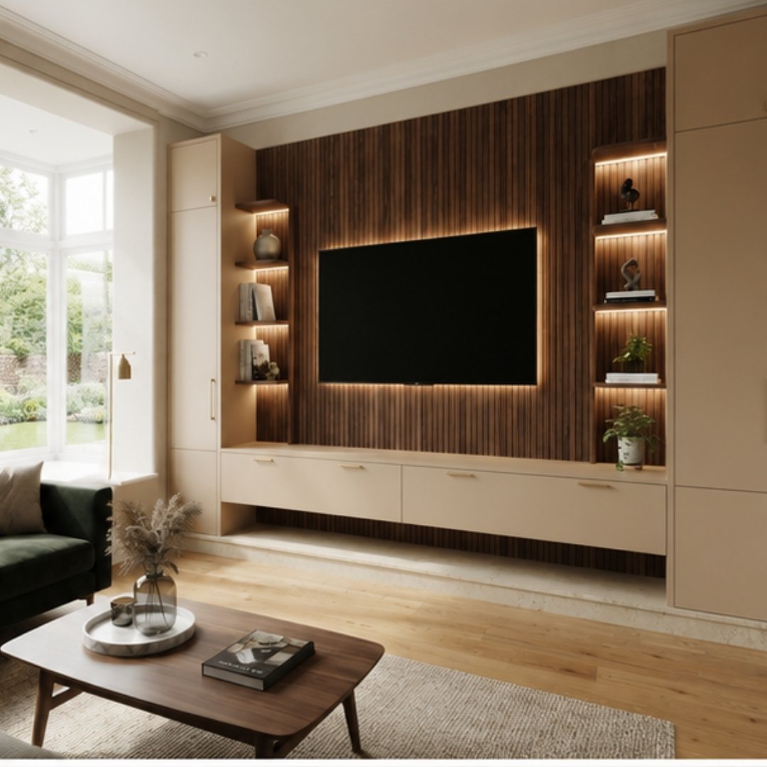Luxury Fluted Wood TV Wall Unit image 5