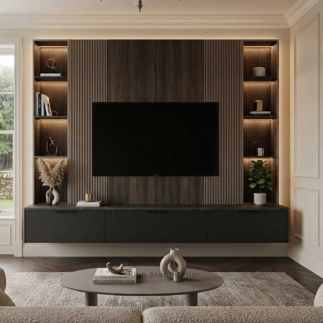 Modern Dark Wood TV Media Wall image 2