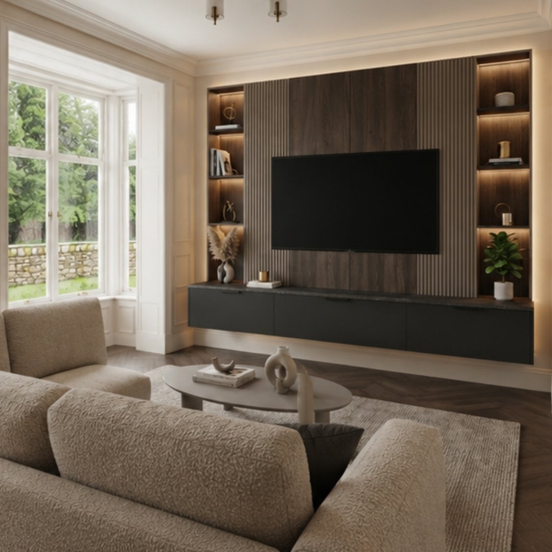 Modern Dark Wood TV Media Wall image 3