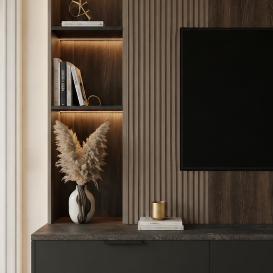 Modern Dark Wood TV Media Wall image 4