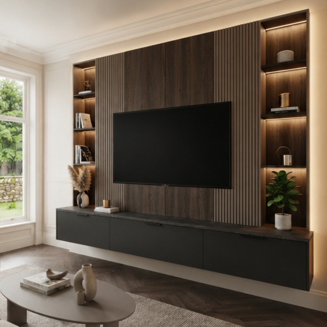 Modern Dark Wood TV Media Wall image 5