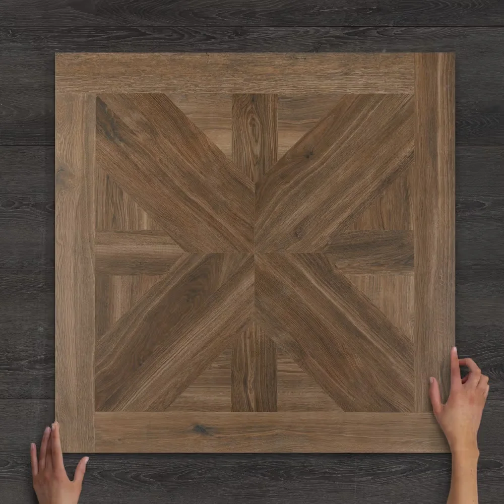 Volute Dark Oak Wood-Effect Matt Porcelain Tile 75x75cm
