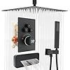 3 Way Outlets Digital Display Valve Shower Set,16 Inch Ceiling Mounted Black
