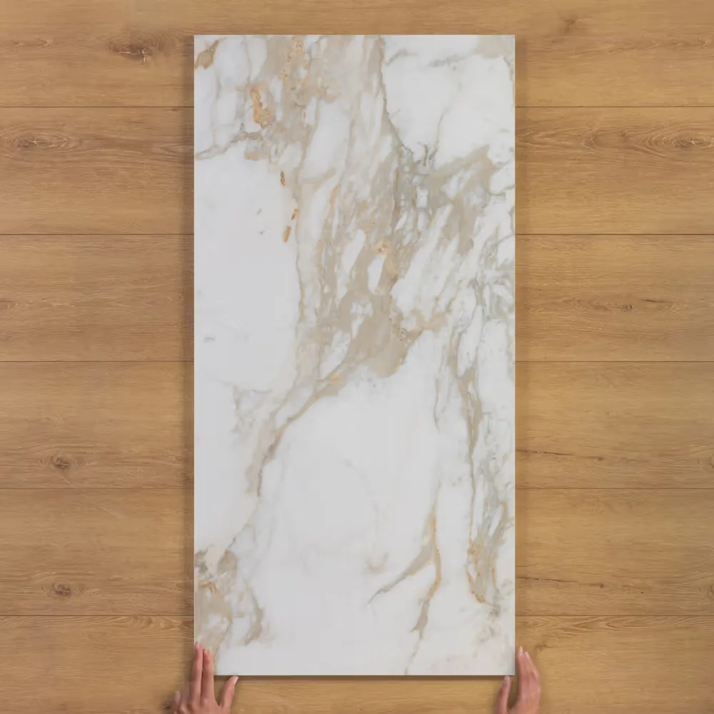 Calacatta Oro Marble-Effect Polished Porcelain Tile 120x60cm