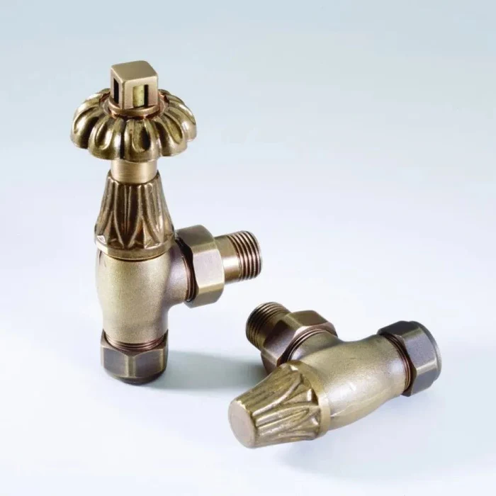 Antique Brass Thermostatic Angled Radiator Valve