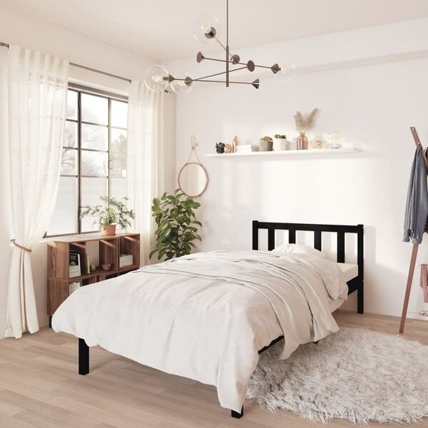 vidaXL Bed Frame without Mattress Black Solid Wood Small Single
