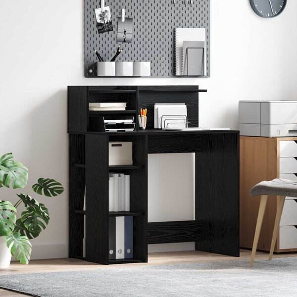 vidaXL Desk with Storage Black Oak 90 x 48 x 101.5 cm Engineered Wood