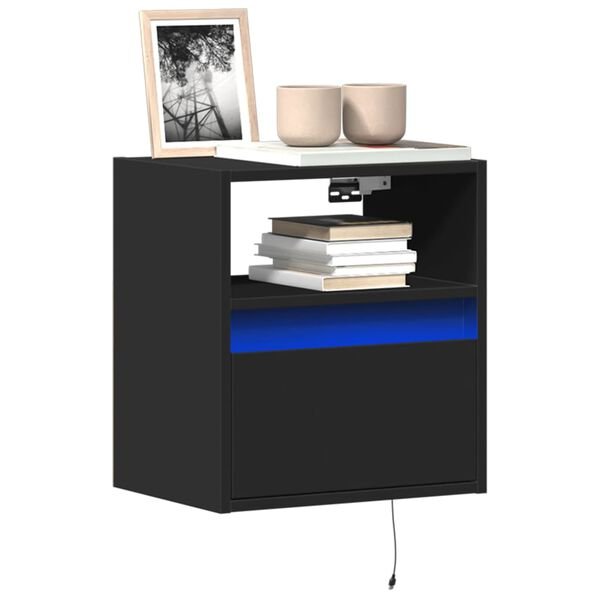 vidaXL TV Wall Cabinet with LED Lights Black 41x31x45 cm