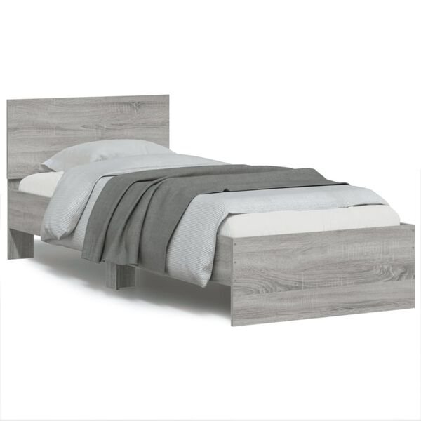 vidaXL Bed Frame without Mattress with LED Lights Grey Sonoma