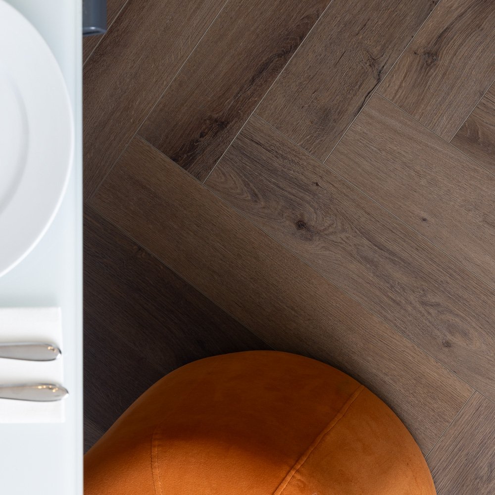 Belmont Oak SPC Vinyl Herringbone Flooring 60x12.5cm