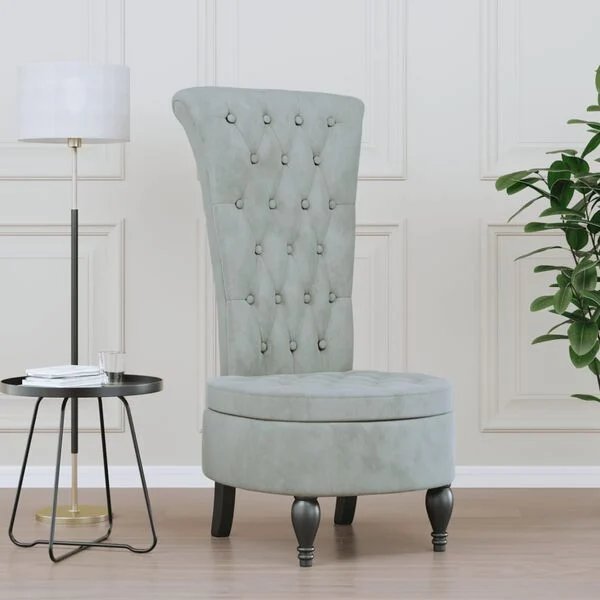 vidaXL High Back Chair Light Grey Velvet Button Design