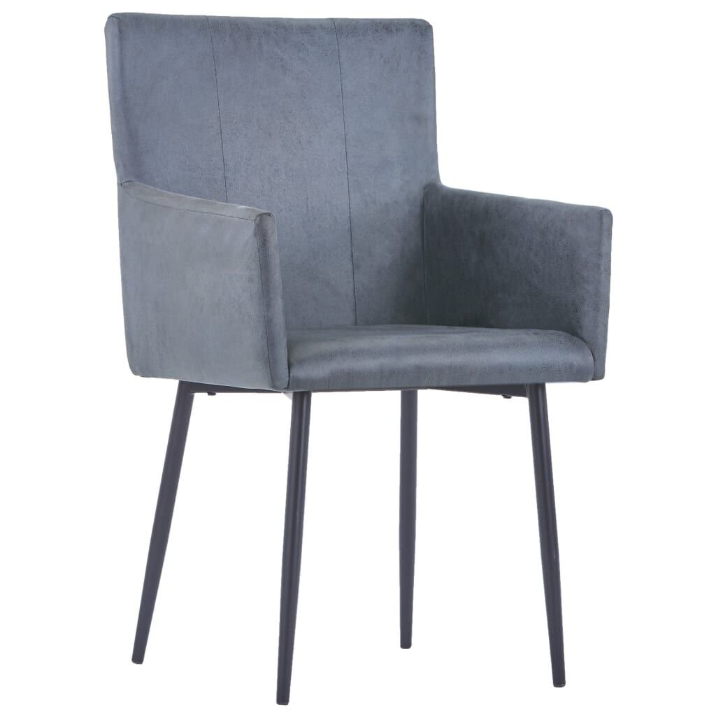 vidaXL Dining Chairs with Armrests 2 pcs Grey Faux Suede Leather