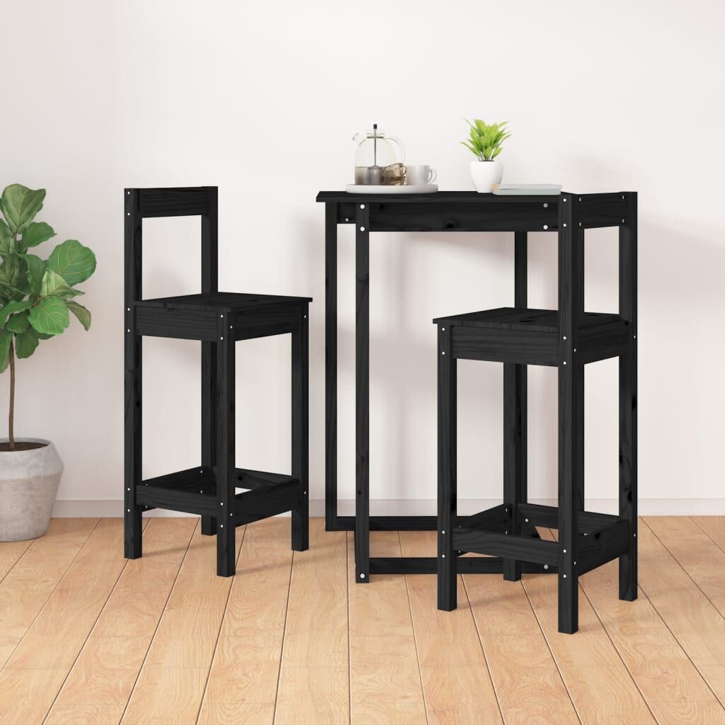 vidaXL Bar Chairs 2 pcs Black 40x40x78 cm Solid Wood Pine