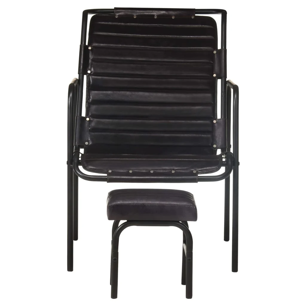 vidaXL Relaxing Armchair with a Footrest Black Real Leatherv