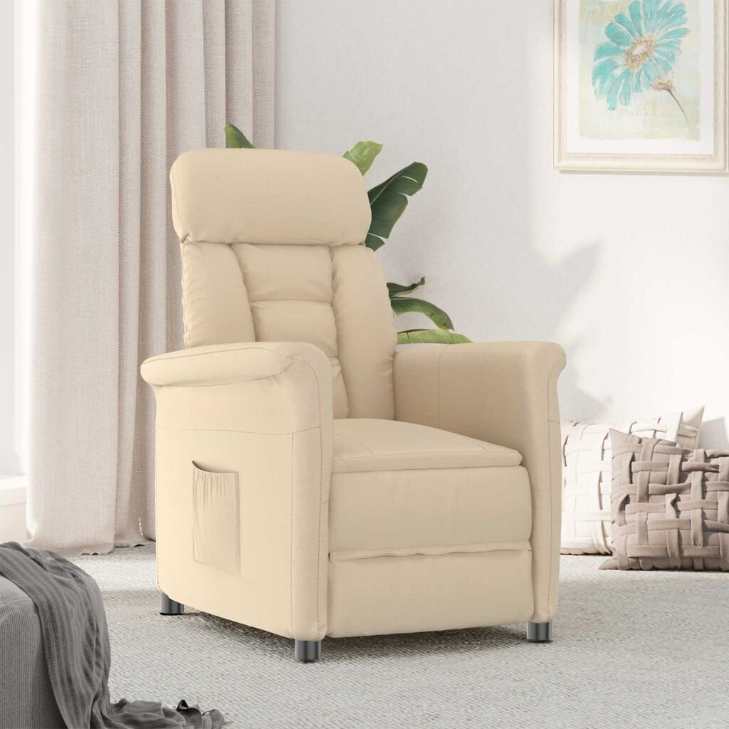 vidaXL Recliner Chair Cream Cream 70.5 x 96.5 x 95 cm Fabric and metal