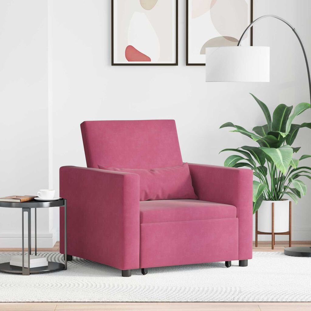 vidaXL Single Sofa Bed Wine red 90 x 165 x 87 cm Velvet