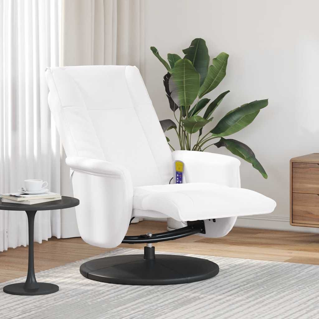 vidaXL Massage Recliner Chair with Footrest White Faux Leather
