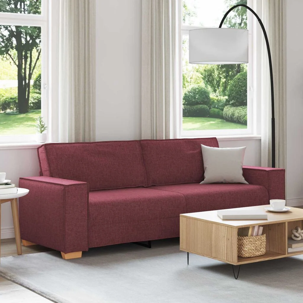 vidaXL 3-Seater Sofa with Cushion Wine red 220 x 78 x 84 cm Fabric