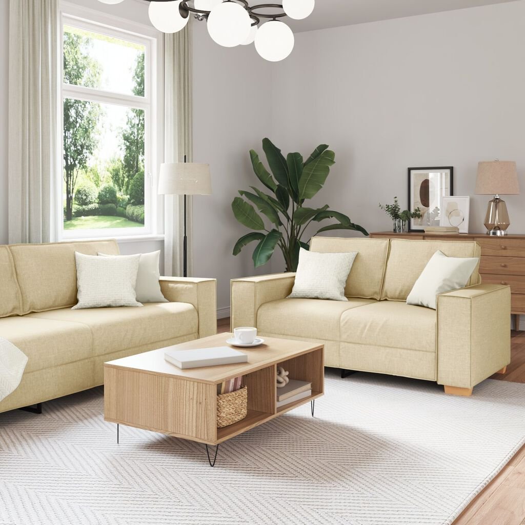 vidaXL Sofa Set with Cushion 3 pcs Cream 220 x 78 x 84 cm Fabric