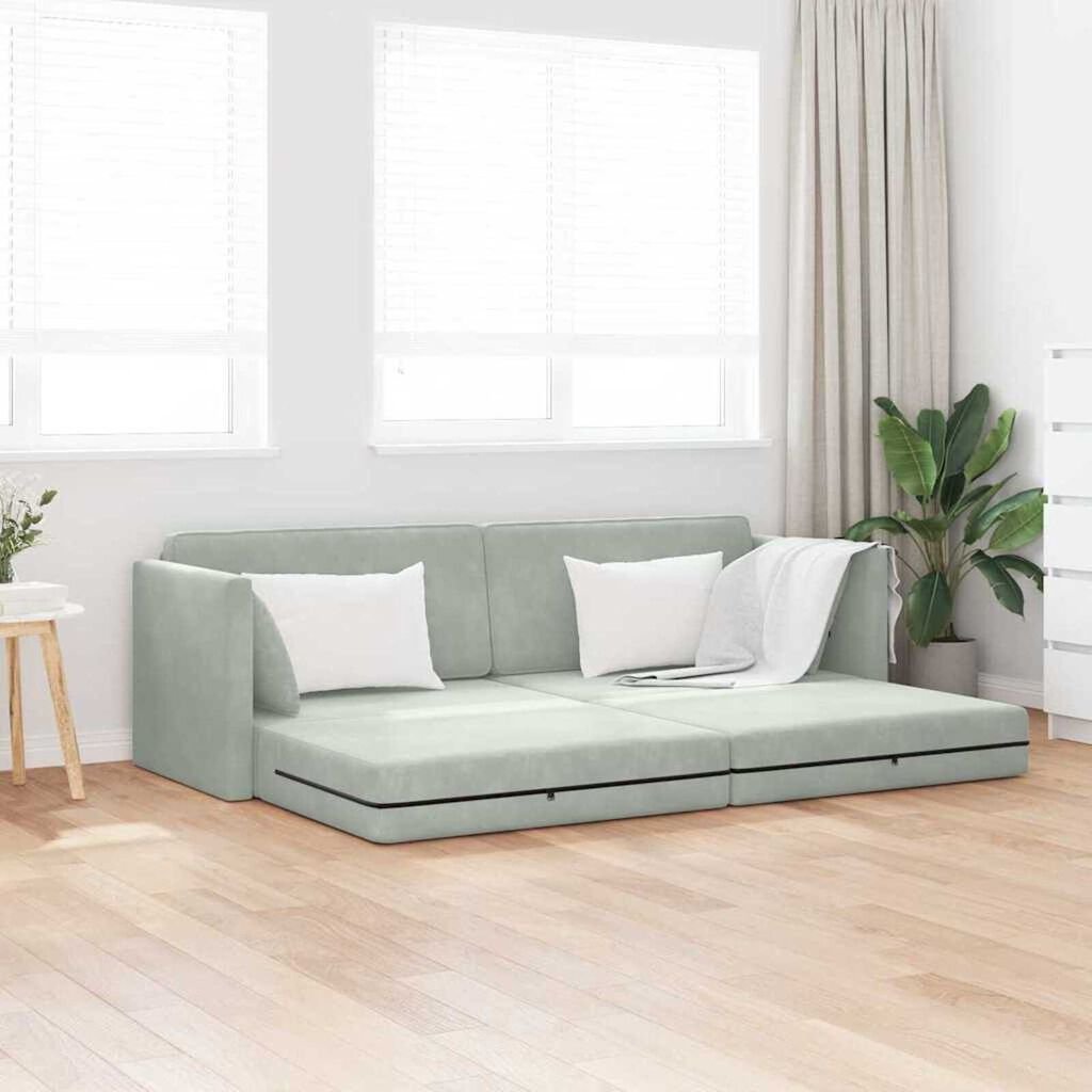 vidaXL Floor Sofa Bed Light grey 213 x 76 x 77 cm Velvet