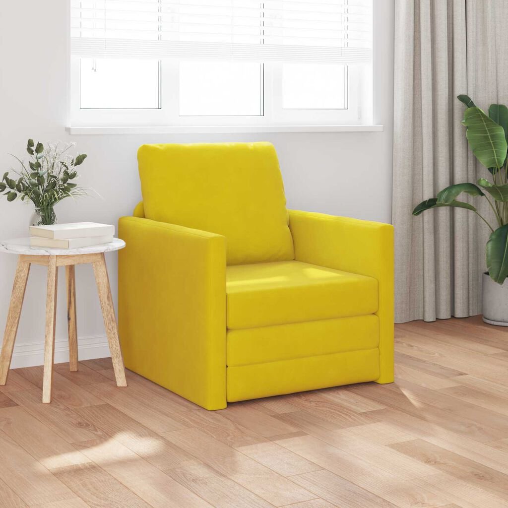 vidaXL Floor Sofa Bed with Cushion Dark yellow 74 x 77 x 81 cm Velvet