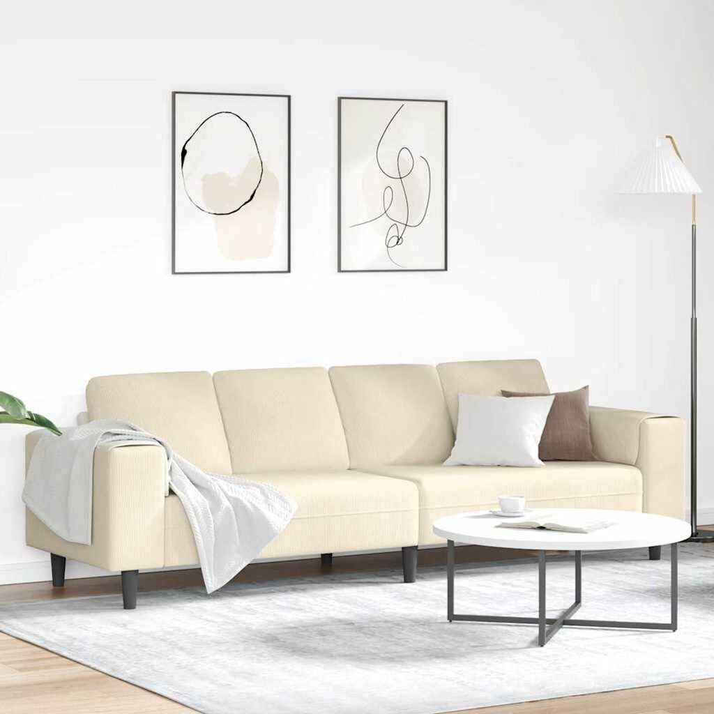 Fabric Sofa with Cushion Cream 208 cm Corduroy fabric