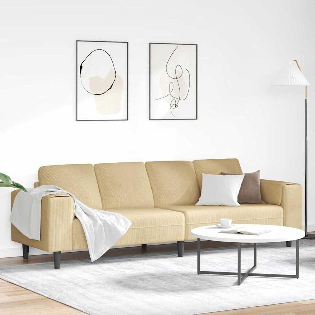 Fabric Sofa with Cushion Grey Green 208 cm Corduroy fabric