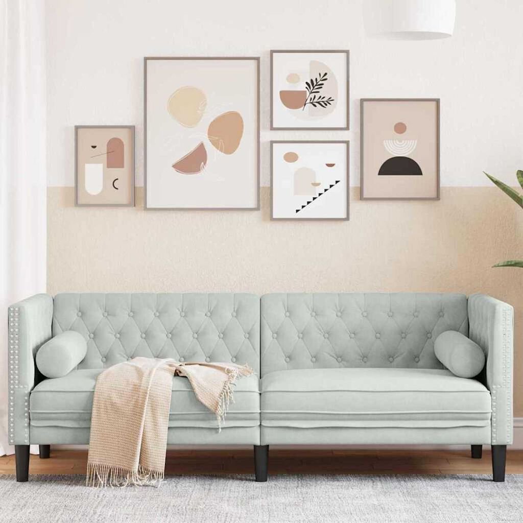vidaXL Chesterfield Sofa Argyle Light grey 194 x 74.5 x 70.5 cm Velvet