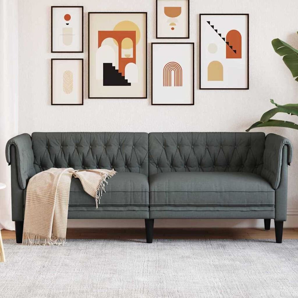 vidaXL Chesterfield Sofa Dark grey 201.5 x 74.5 x 74.5 cm Fabric