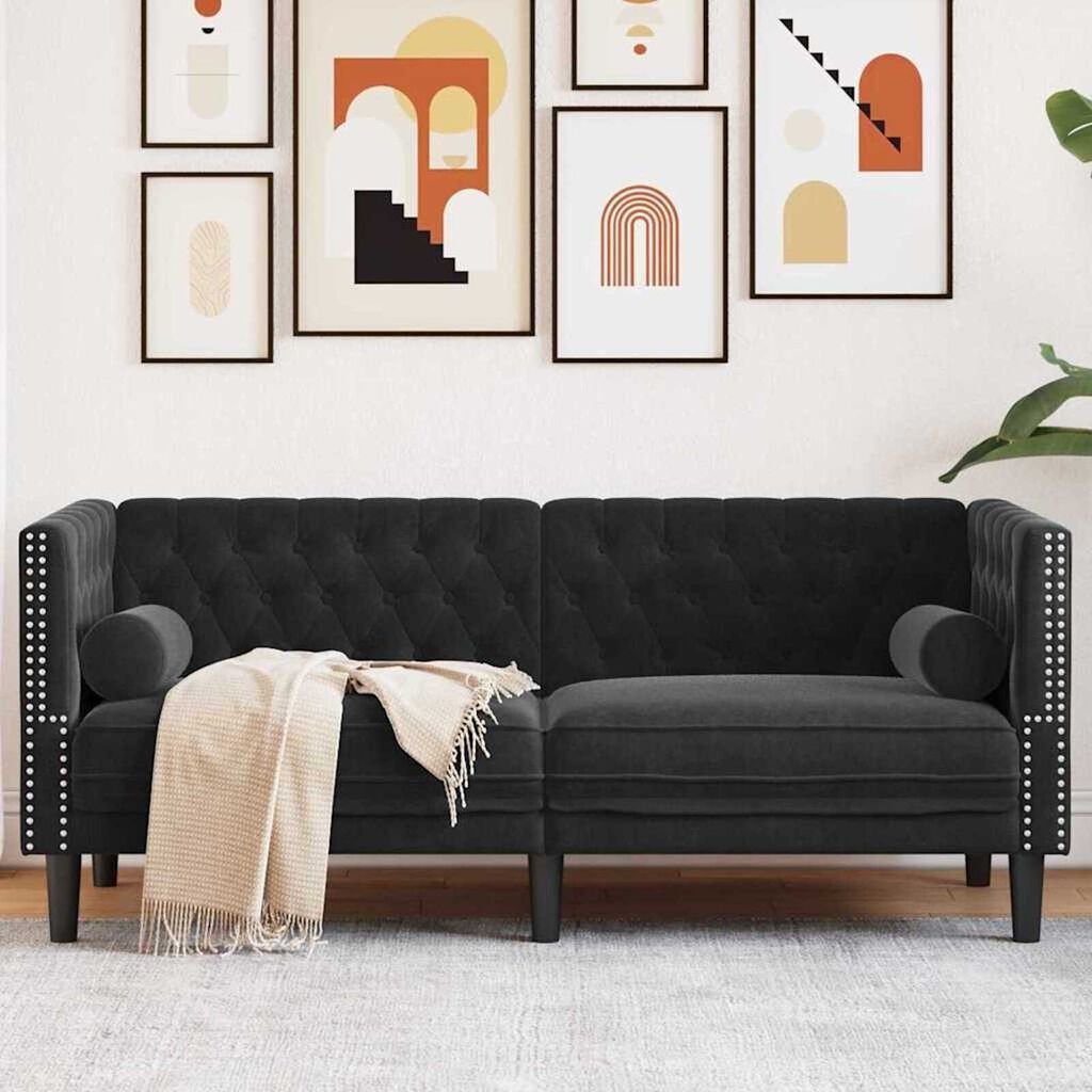 vidaXL Chesterfield Sofa Argyle Black 174 x 74.5 x 70.5 cm Velvet