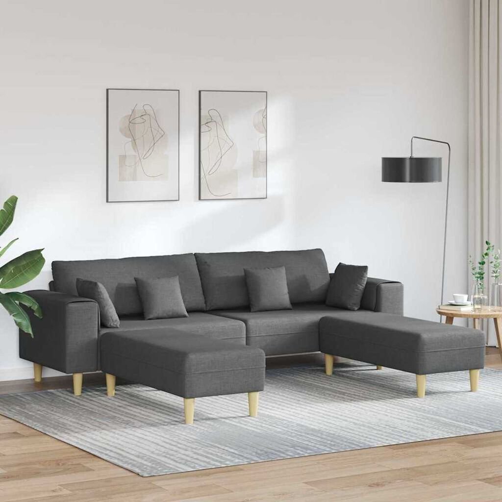 Fabric Sofa with Cushion 3 pcs Dark Grey 208 cm Fabric