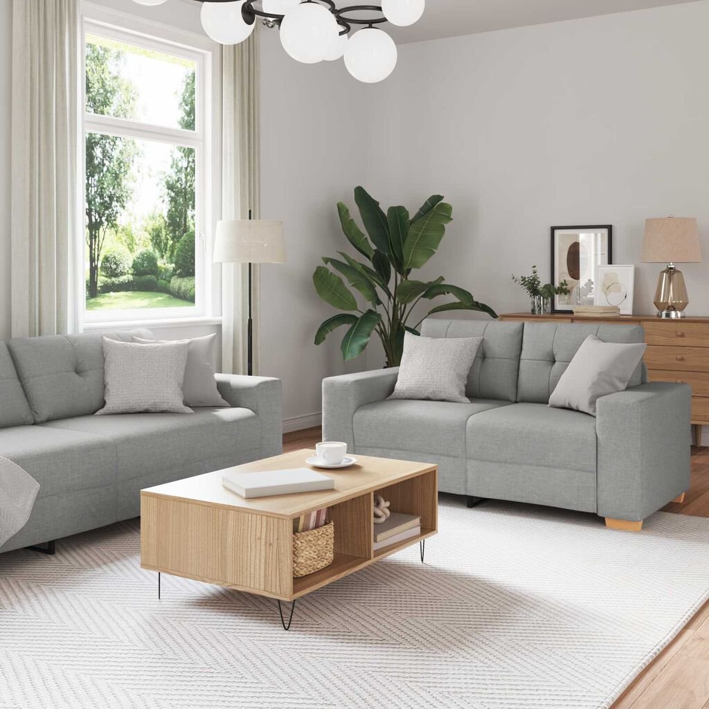 vidaXL Sofa Set with Cushion 2 pcs Grey 221 x 78 x 80 cm Fabric