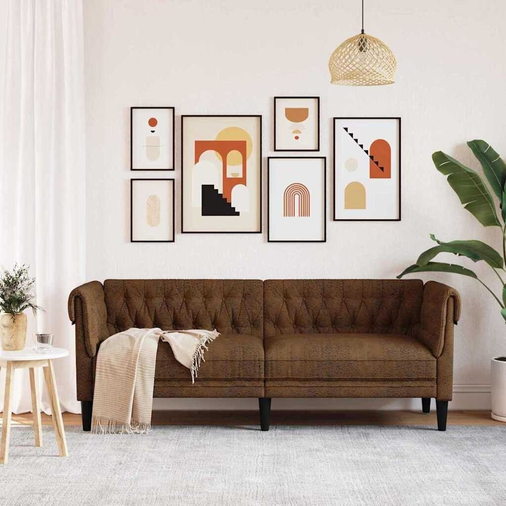 vidaXL Chesterfield Sofa Argyle Brown 201.5 x 74.5 x 74.5 cm