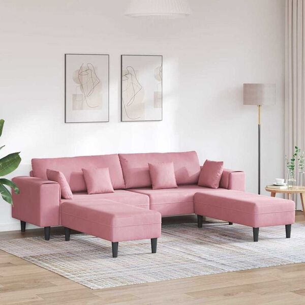 vidaXL Velvet Sofa with Cushion 3 pcs Pink 208 cm Velvet