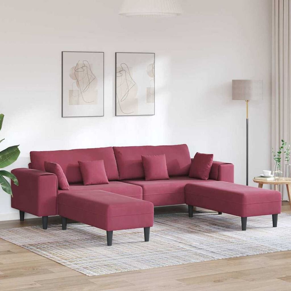 vidaXL Velvet Sofa with Cushion 3 pcs Wine Red 208 cm Velvet