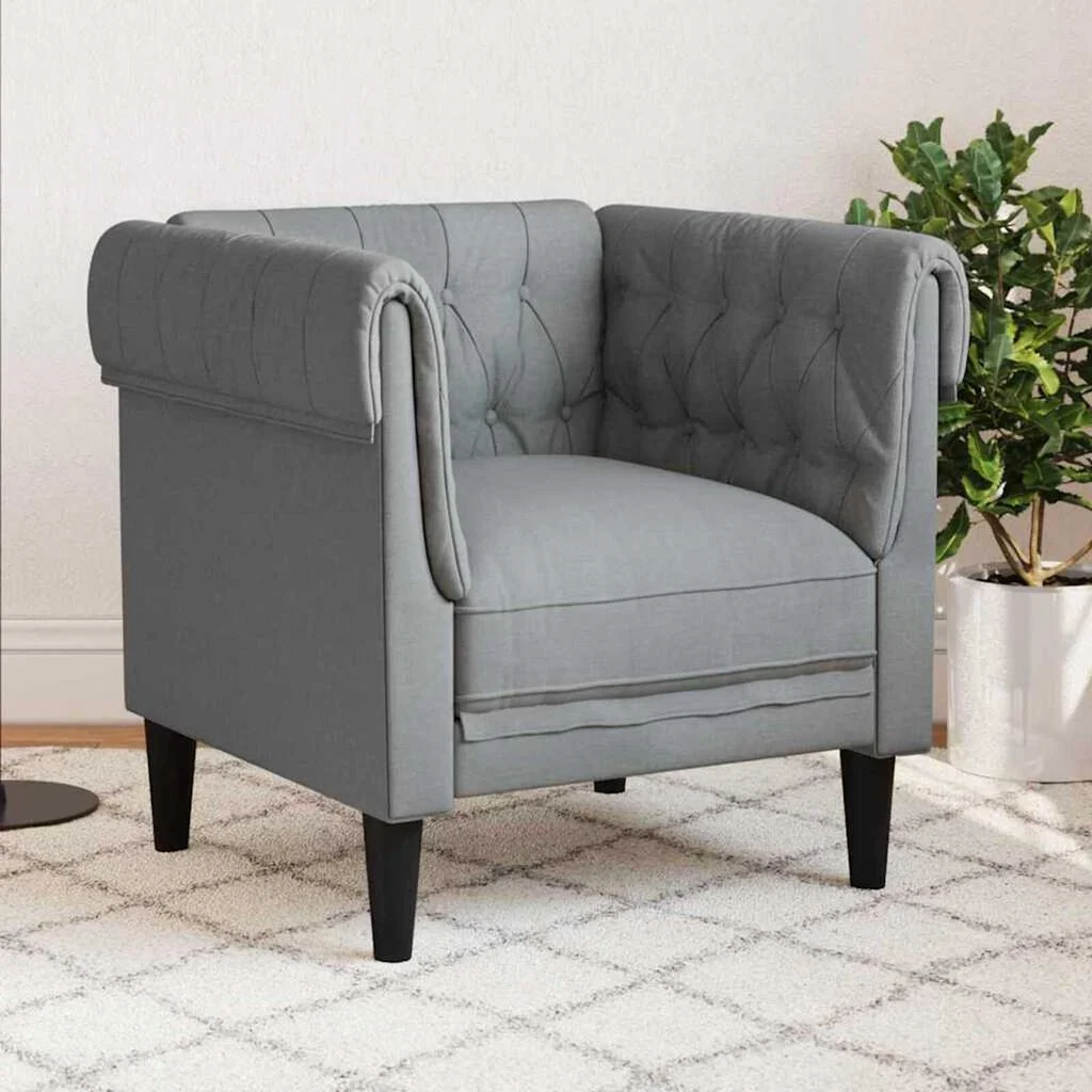 vidaXL Chesterfield Sofa Chair Light grey 78.5 x 74.5 x 74.5 cm Fabric