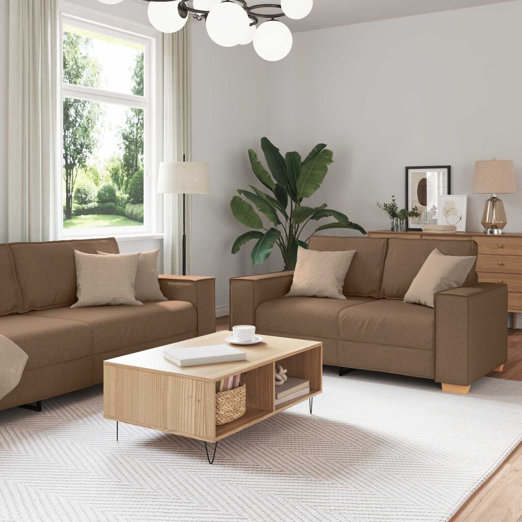 vidaXL Sofa Set with Cushion 3 pcs Brown 220 x 78 x 84 cm Fabric