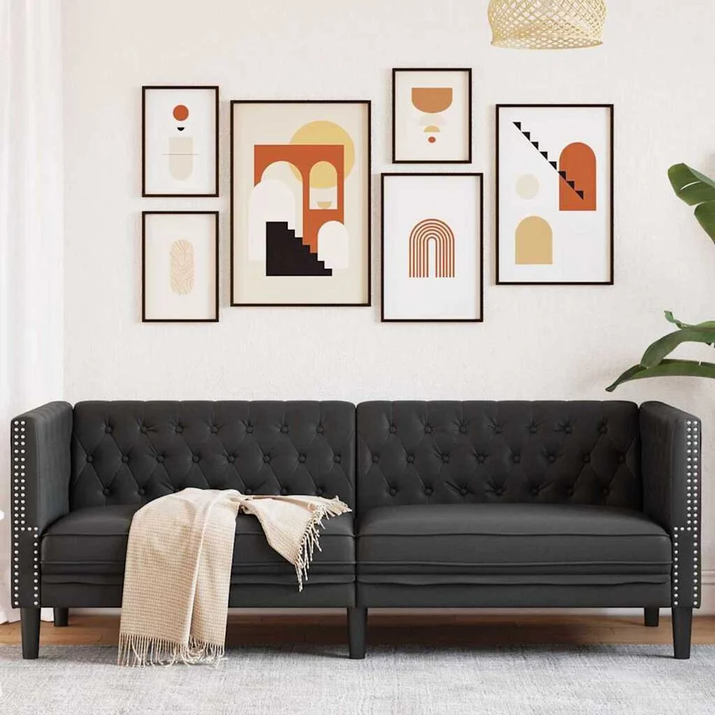 vidaXL Chesterfield Sofa Black 194 x 74.5 x 70.5 cm Faux leather