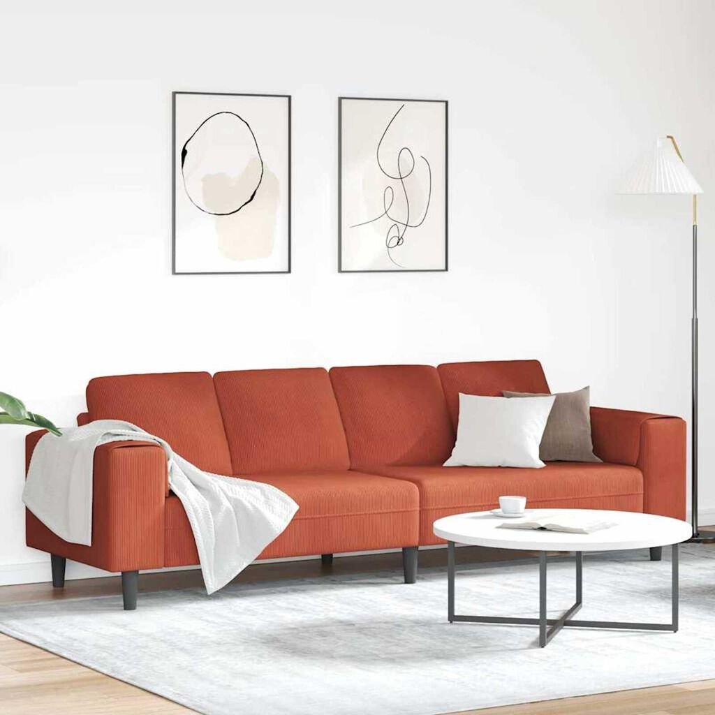 Fabric Sofa with Cushion Red Orange Corduroy fabric