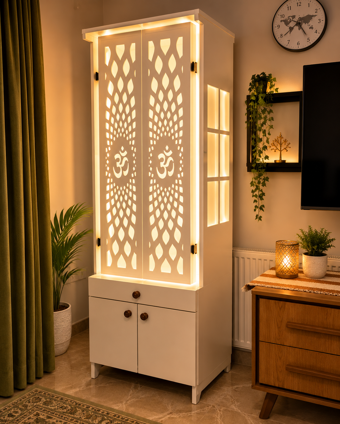Premium Wooden Home Mandir with LED & Storage